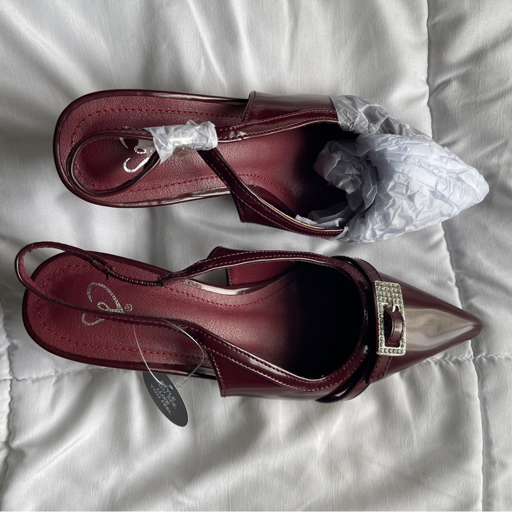 Windsor Burgundy Pointed-Toe Slingback Mules with Buckle